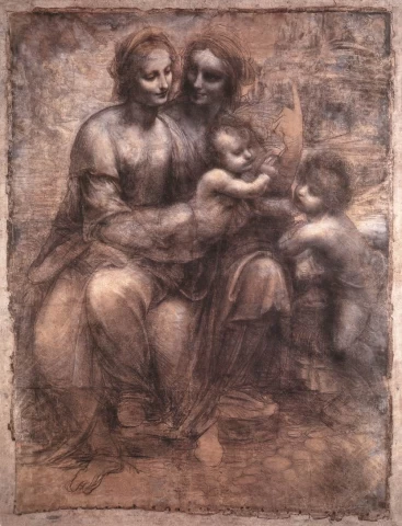 Madona ir kūdikėlis su šv. Ona ir jaunu šv. Jonu Krikštytoju. Leonardo da Vinci, 1507-08.
