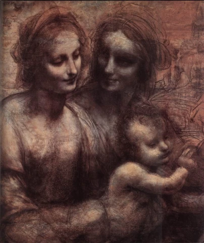 Madona ir kūdikėlis su šv. Ona ir jaunu šv. Jonu Krikštytoju (detalė). Leonardo da Vinci, 1507-08.