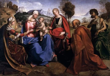 Mergelė ir kūdikėlis su šventaisiais. Boccaccio Boccaccino, apie 1505.