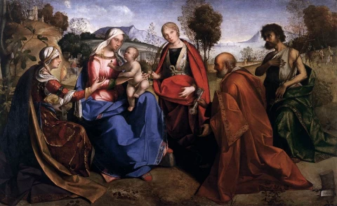 Mergelė ir kūdikėlis su šventaisiais. Boccaccio Boccaccino, apie 1505.