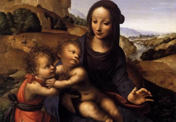 Madona ir kūdikėlis su kūdikėliu šv. Jonu Krikštytoju. Fernando Yáñez de la Almedina, apie 1505.