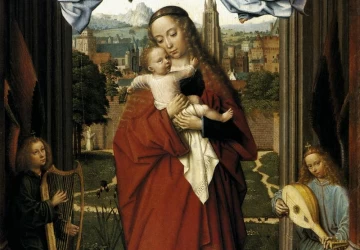 Mergelė ir kūdikėlis su keturiais angelais. Gerard David, apie 1505.