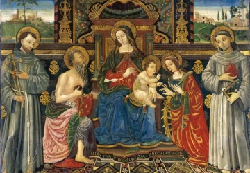 Madona ir kūdikėlis soste su šventaisiais. Francesco di Gabriele da Viterbo, 1500.
