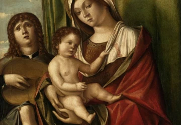 Mergelė ir kūdikėlis su liutnia grojančiu angelu. Niccolò Rondinelli, apie 1500.