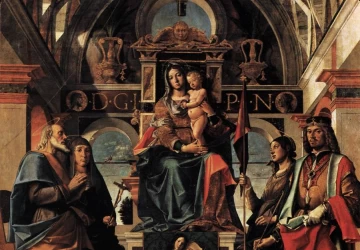 Madona ir kūdikėlis soste su šventaisiais. Bartolomeo Montagna, 1498.