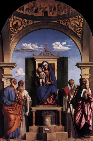 Madona ir kūdikėlis soste su šventaisiais. Cima da Conegliano, 1495-97.