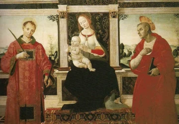 Madona soste su šventaisiais. Bernardino del Signoraccio, 1495.