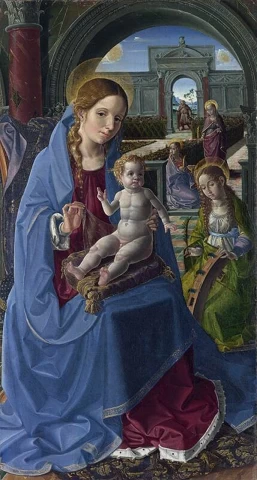 Mergelė ir kūdikėlis su šventaisiais. Leocadio Paolo de San, apie 1495.