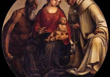 Mergelė ir kūdikėlis su šv. Jeronimu ir šv. Bernardu Klerviečiu. Luca Signorelli, 1492-93.