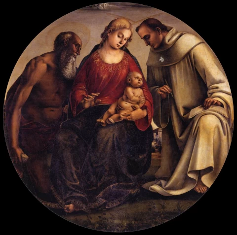 Mergelė ir kūdikėlis su šv. Jeronimu ir šv. Bernardu Klerviečiu. Luca Signorelli, 1492-93.