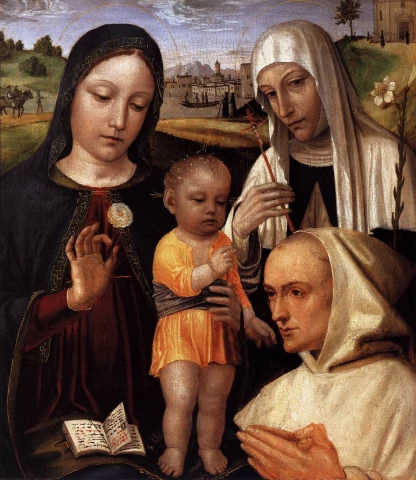 Madona ir kūdikėlis su šv. Kotryna ir palaimintuoju Steponu Makoni. Ambrogio Bergognone, apie 1490.