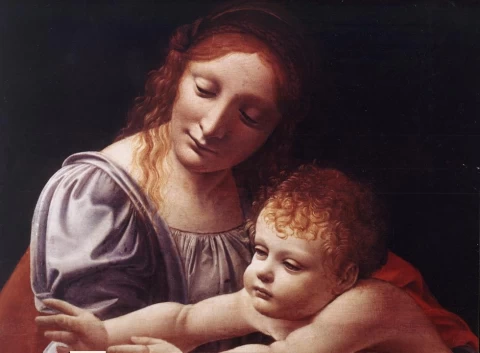 Mergelė ir kūdikėlis (detalė). Giovanni Antonio Boltraffio, 1490.