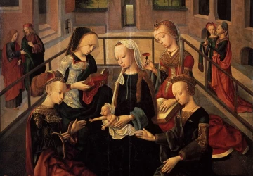Mergelė ir kūdikėlis su šv. Kotryna, šv. Cecilija, šv. Barbora ir šv. Uršule. Mergelės tarp Mergelių meistras, apie 1490.