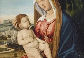 Mergelė ir kūdikėlis peizažo fone. Cima da Conegliano, apie 1485.
