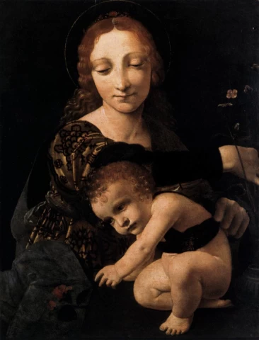 Mergelė ir kūdikėlis su gėlių vaza. Giovanni Antonio Boltraffio, 1485-90.