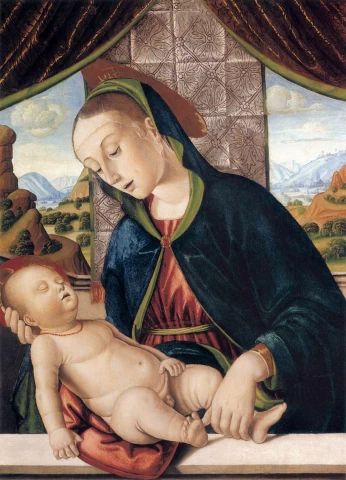 Mergelė ir kūdikėlis. Giovanni Santi, 1480.