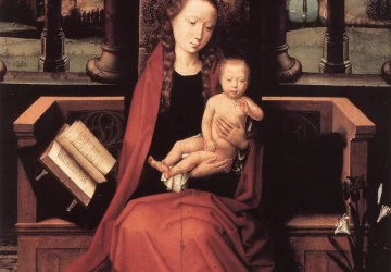 Mergelė ir kūdikėlis soste. Hans Memling, 1480.