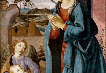 Madona, adoruojanti kūdikėlį ir angelas. Biagio D&apos;Antonio, apie 1475.