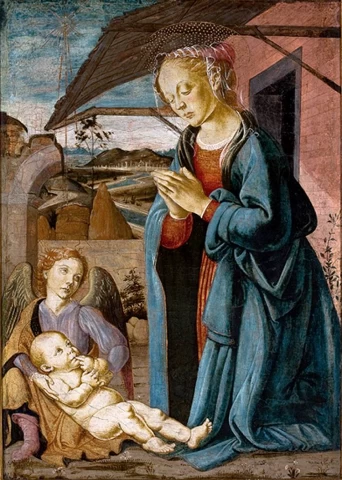 Madona, adoruojanti kūdikėlį ir angelas. Biagio D&apos;Antonio, apie 1475.
