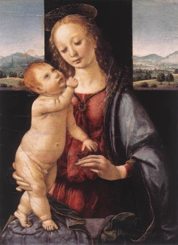 Madona ir kūdikėlis su granatu. Lorenzo di Credi, 1475-80.
