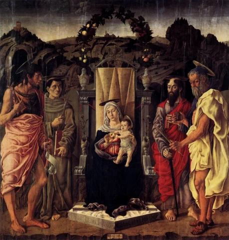 Madona ir kūdikėlis soste su šventaisiais. Marco Zoppo, 1471.