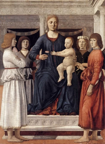 Madona ir kūdikėlis lankomi angelų. Piero della Francesca, 1460-65.
