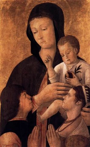 Madona ir kūdikėlis su donorais. Gentile Bellini, apie 1460.