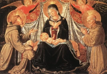 Madona ir kūdikėlis su šventaisiais Pranciškumi, Bernardinu ir Fra Jacopo. Benozzo Gozzoli, apie 1452.