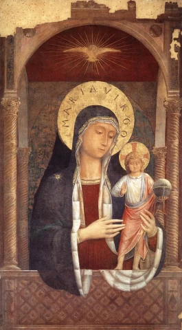 Laiminantys Madona ir kūdikėlis. Benozzo Gozzoli, 1449.