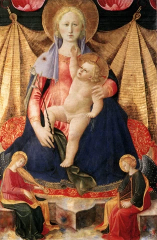 Nuolankumo madona su dviem muzikuojančiais angelais. Zanobi Strozzi, 1448-50.