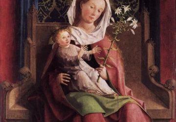 Mergelė ir kūdikėlis soste (Darmštato altoriaus dalis). Nežinomas vokiečių meistras, 1440.