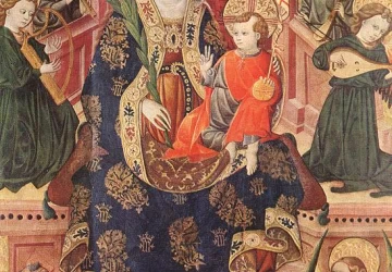 Madona su muzikuojančiais angelais ir donoru. Nežinomas ispanų meistras, 1439.