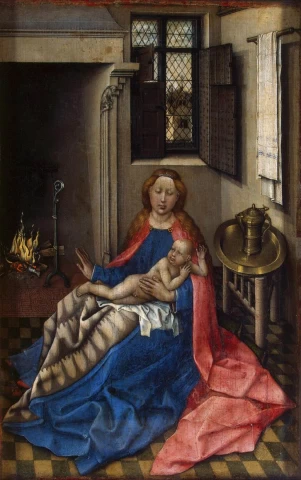 Madona su kūdikėliu prie židinio. Flémalle meistras, 1433-35.