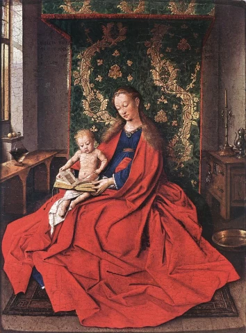 Skaitanti Madona su kūdikėliu. Jan van Eyck, 1433.