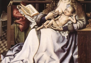 Mergelė ir kūdikėlis prie židinio. Flémalle meistras, 1430.