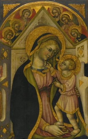 Madona ir kūdikėlis soste su garbinančiais angelais. Priamo della Quercia, apie 1430.
