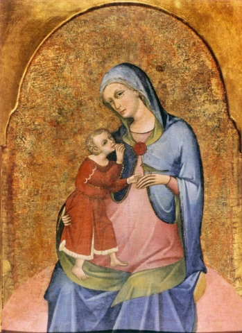 Mergelė ir kūdikėlis. Meneghello di Giovanni de&apos; Canali, apie 1400.