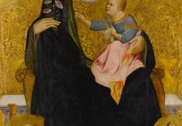 Madona ir kūdikėlis soste su muzikuojančiais angelais. Agnolo Gaddi, 1390.
