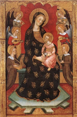 Madona su muzikuojančiais angelais. Pere Serra, 1390.