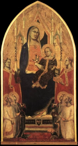 Madona ir kūdikėlis soste su angelais ir šventaisiais. Taddeo Gaddi, 1355.