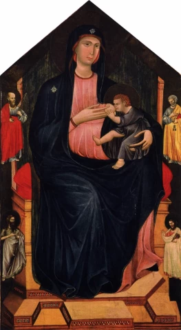 Mergelė ir kūdikėlis soste su keturiais šventaisiais. Grifo di Tancredi, 1290.