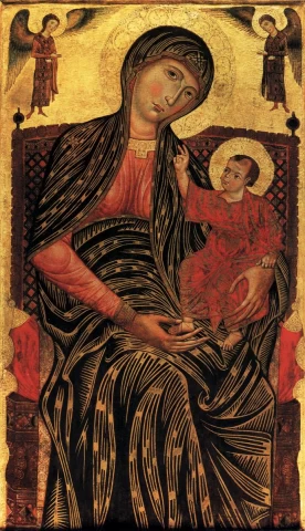 Mergelė ir kūdikėlis soste su dviem angelais. Of Magdalen Master, 1270.