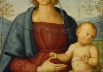 Madona ir kūdikėlis peizažo fone. Giannicola di Paolo.