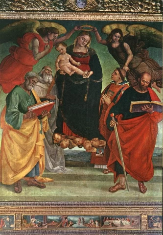 Madona ir kūdikėlis su šventaisiais. Luca Signorelli.