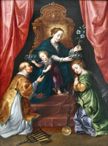 Mergelė ir kūdikėlis soste su šventaisiais. Marten Pepijn.