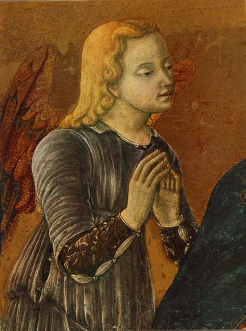 Madona su vaikeliu ir dviem angelais (detalė). Matteo di Giovanni.
