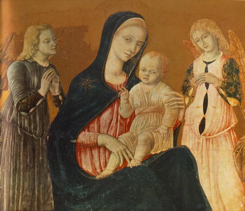 Madona su vaikeliu ir dviem angelais. Matteo di Giovanni.