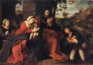 Piemenėlių pagarbinimas ir donoras. Vecchio Palma, 1523-25.