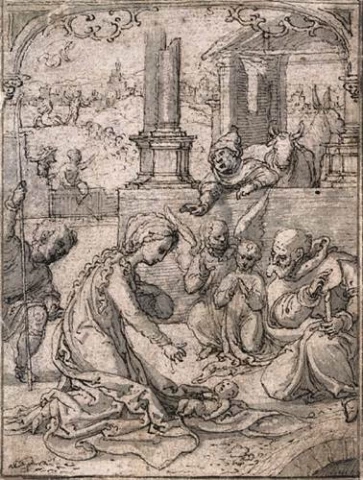 Piemenėlių pagarbinimas. Jan Gossart, 1520.