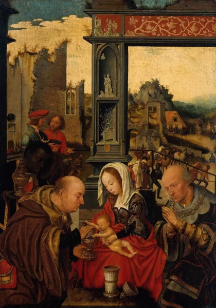 Išminčių pagarbinimas. Jan Mostaert, 1515-20. Išminčių pagarbinimas. Jan Mostaert, 1515-20.